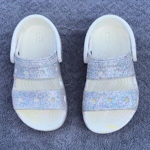 CROCS Kids White Sandals with Multicolor Glitter Straps size 9C